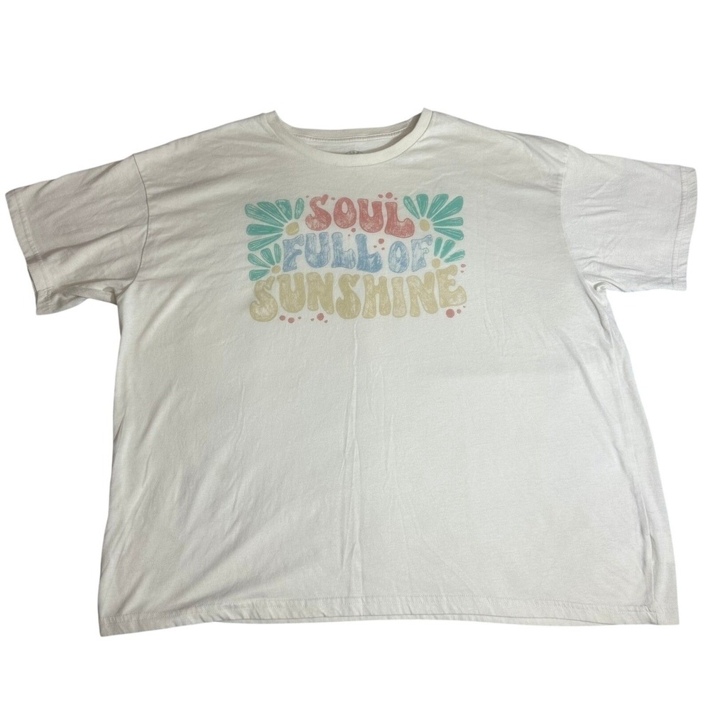 Womens L Soul Full of Sunshine Graphic Tee‎ Cream Retro Summer T-Shirt